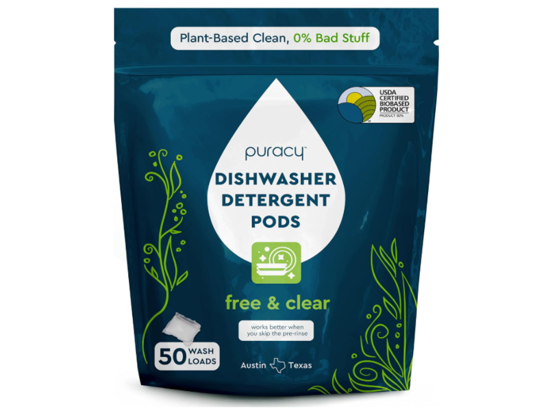 Puracy Dishwasher Detergent Packs, Free & Clear, 50 Loads, 30 oz/850 g