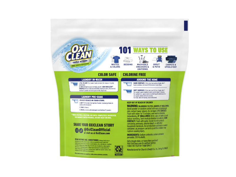 OxiClean Triple Action Free Versatile Stain Remover Powder, 1.81 kg