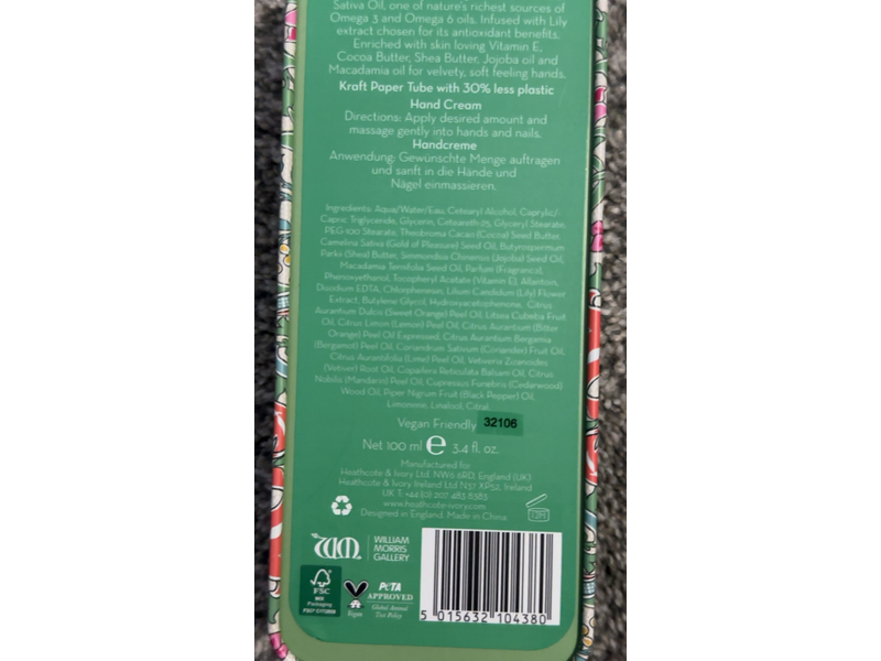 William Morris At Home Hand Cream, Bergamot & Vetiver, 3.4 fl oz/100 mL