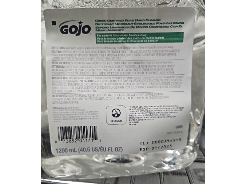 Gojo Foam Hand Cleanser, 40.5 fl oz/1200 mL