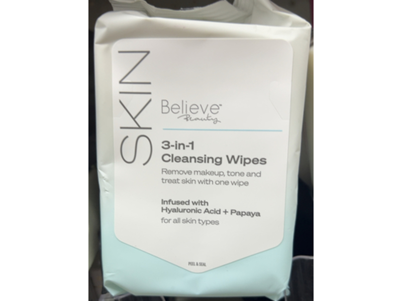 Beliveve Beauty 3- in-1 Cleansing Wipes, Hyaluronic Acid + Papaya, 30 Count
