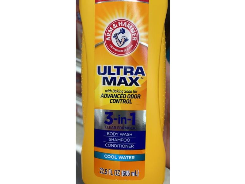 Arm & Hammer Ultra Max 3 In 1 Body Wash, Shampoo, Conditioner, Cool Water, 22.5 fl oz/655 mL