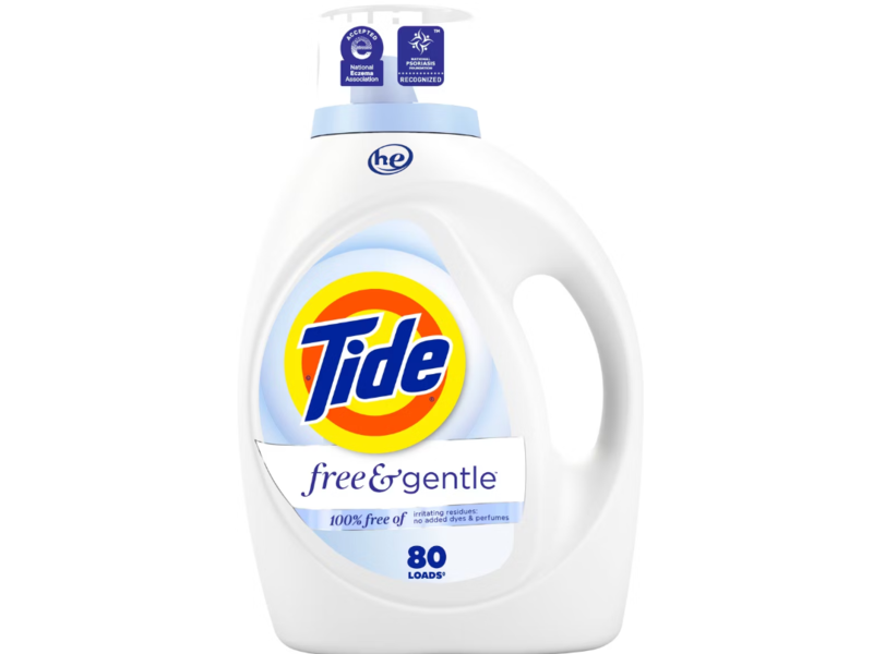 Tide Free & Gentle Liquid Detergent, Unscented, 80 Loads, 105 fl oz/3.1 L.