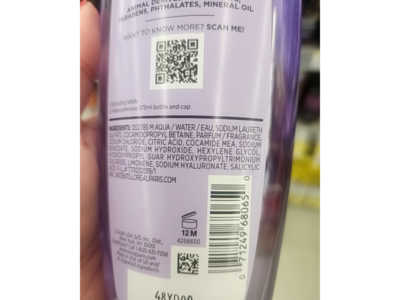 L'Oreal Paris Elvive Purifying Shampoo, Hyaluron +Pure,12.6 fl oz/ 375 mL