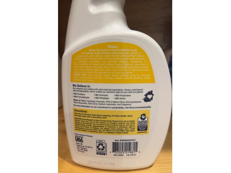 Bona Wood Surface Deep Cleaner, Fresh Floral + Orange Blossom, 22 fl oz/650 mL