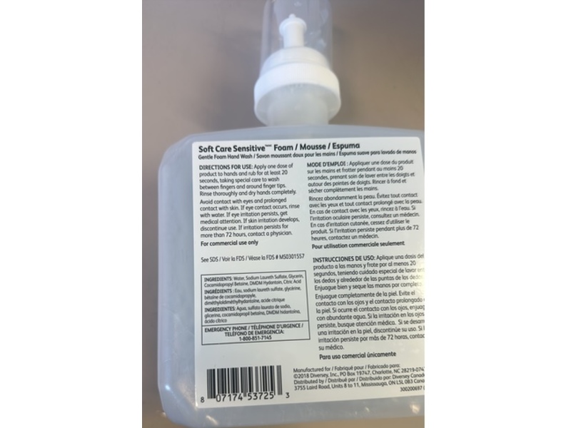 Diversey Soft Care Sensitive Gentle Foam Handwash, 1.37 fl oz/1.3 L