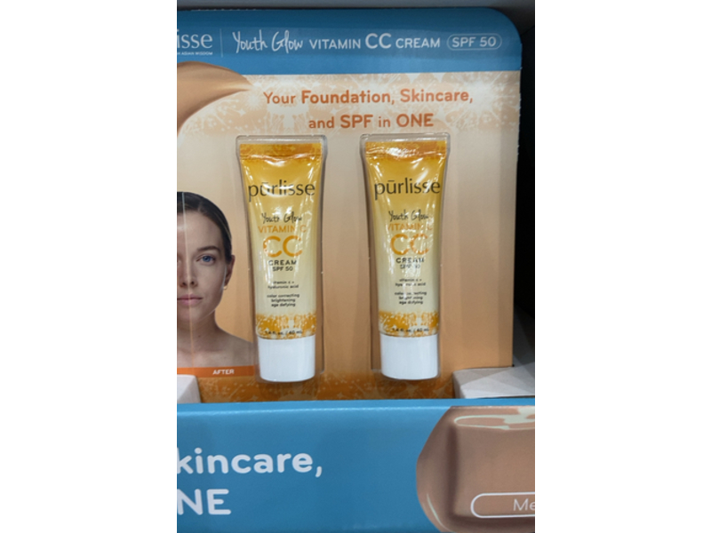 Purlisse Cc Cream, SPF 50, Vitamin C+Hyaluronic Acid, Medium, 1.4 fl oz/40 mL, Pack Of 2