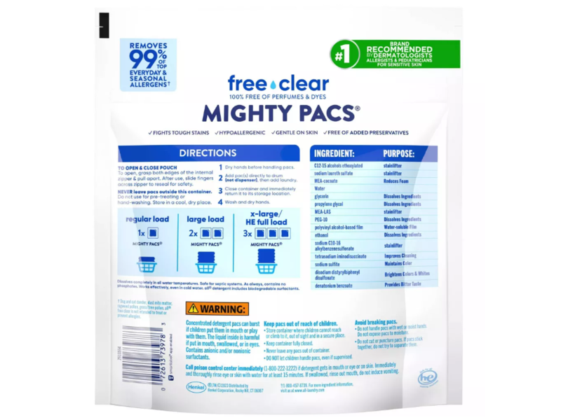 All Mighty Pacs Free Clear Detergent, The Original, 25.8 oz/733 g, 39 Count
