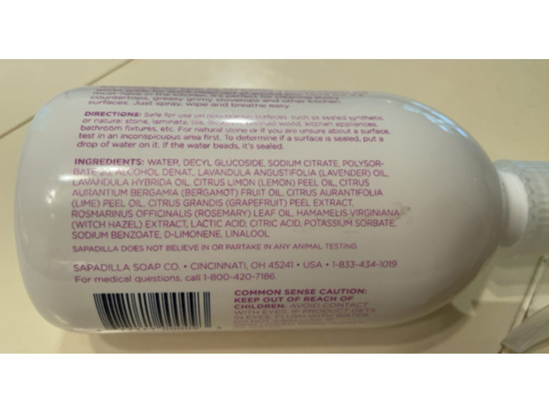 Sapadilla Countertop Cleanser, Sweet Lavender + Lime, 16 fl oz/473 mL