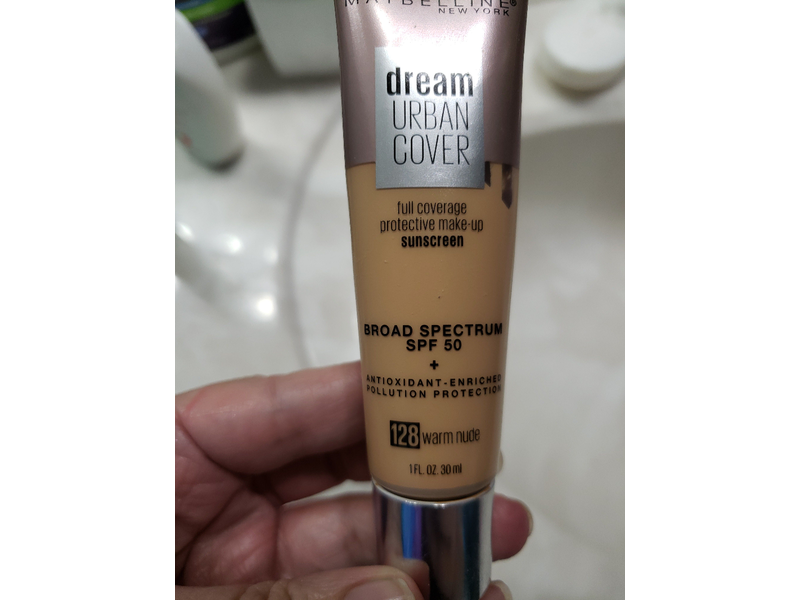Maybelline New York Dream Urban Cover Full Coverage Protective Make-Up Foundation SPF 50, 128 Warm Nude, 1 fl oz/30 mL