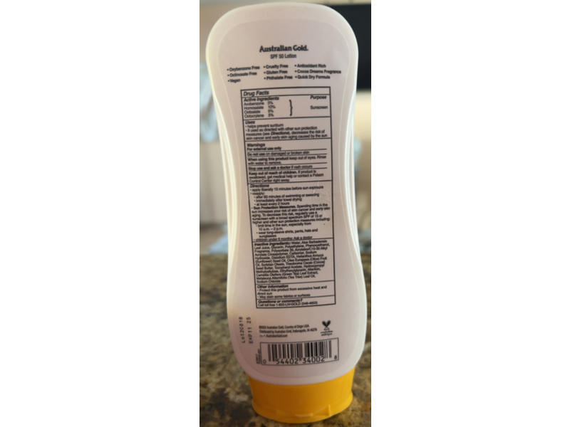 Australian Gold Hydration Lotion Sunscreen, SPF 50, 8 fl oz/237 mL