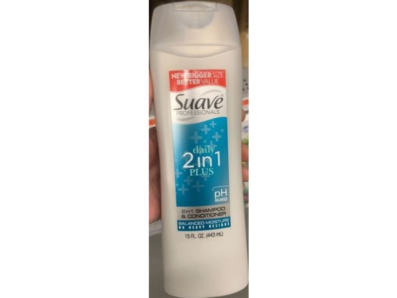 Suave Professionals Daily 2 In 1 Plus Shampoo & Conditioner, Balanced Moisture, 15 fl oz/443 mL