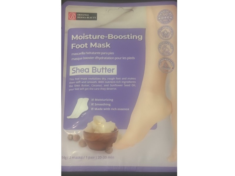 Original Derma Beauty Moisture-Boosting Foot Mask, Shea Butter, 14 g, 12 Pairs