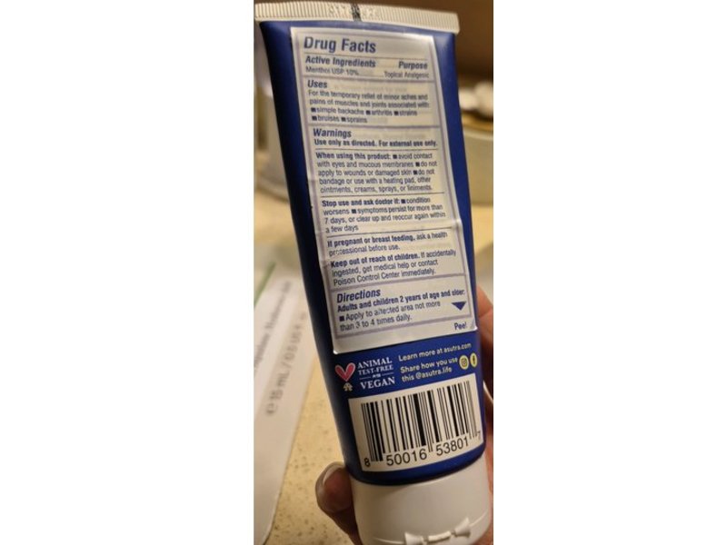 ASUTRA Muscle Pain Relief Cream, Menthol, 3.4 fl oz/96 g