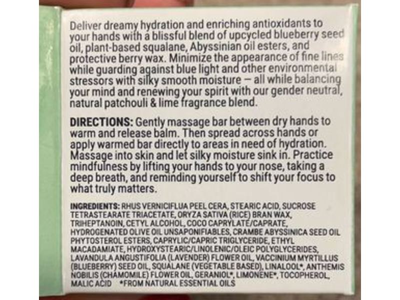 Superzero Hand Balm Bar, Balancing Patchouli & Lime, 0.80 oz/23 g