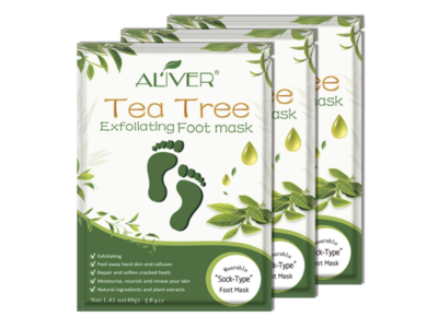 Aliver Exfoliating Foot Mask, Tea Tree, 1.41 oz/40 g, 3 Pack