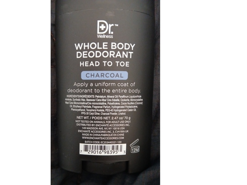 Dr Wellness Head To Toe Whole Body Deodorant, Charcoal, 2.47 oz/70 g