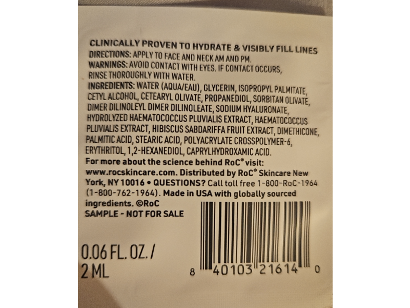 RoC Advanced Hydration+ Water Cream, 0.06 fl oz/2 mL