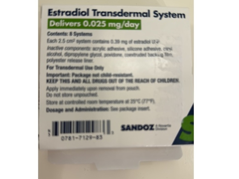 Estradiol Transdermal System 0.025 mg, Sandoz (Rx)