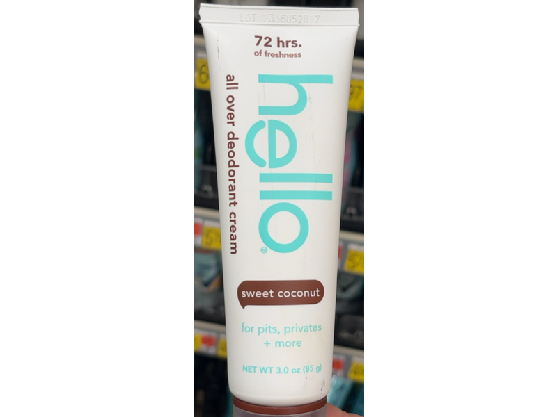 hello All Over Deodorant Cream, Sweet Coconut, 3 oz/85 g