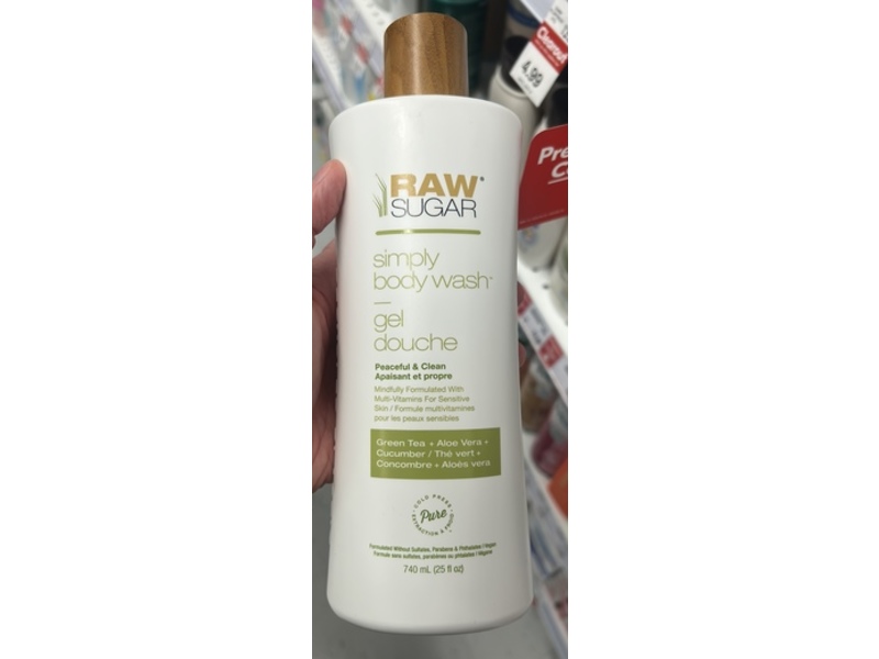 Raw Sugar Simply Body Wash, Green Tea + Cucumber, 25 fl oz/740 mL, Pack Of 6