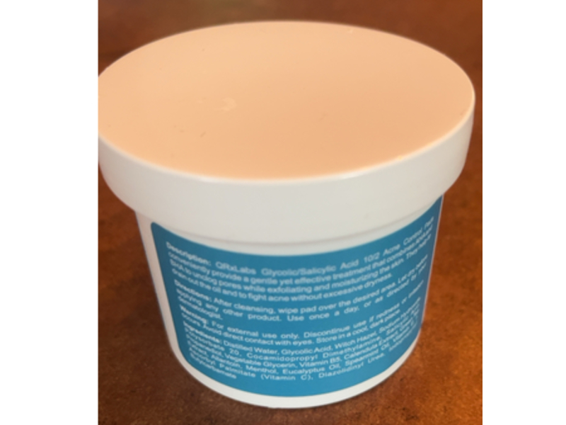 QRxLabs Glycolic/Salicylic Acid 10/2 Acne Control Pads, Calendula & Green Tea Extracts, 50 Count