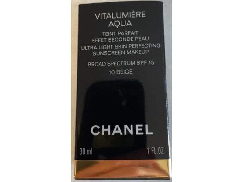 Chanel Vitalumiere Aqua Ultra-Light Sunscreen Makeup, SPF 15, 10 Beige, 1 fl oz/30 mL