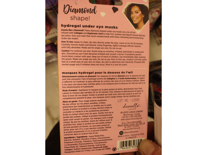 Danielle Creations Hydrogel Under Eye Masks, Collagen + Hyaluronic Acid, Diamond Shape, 0.1 oz/2.7 g