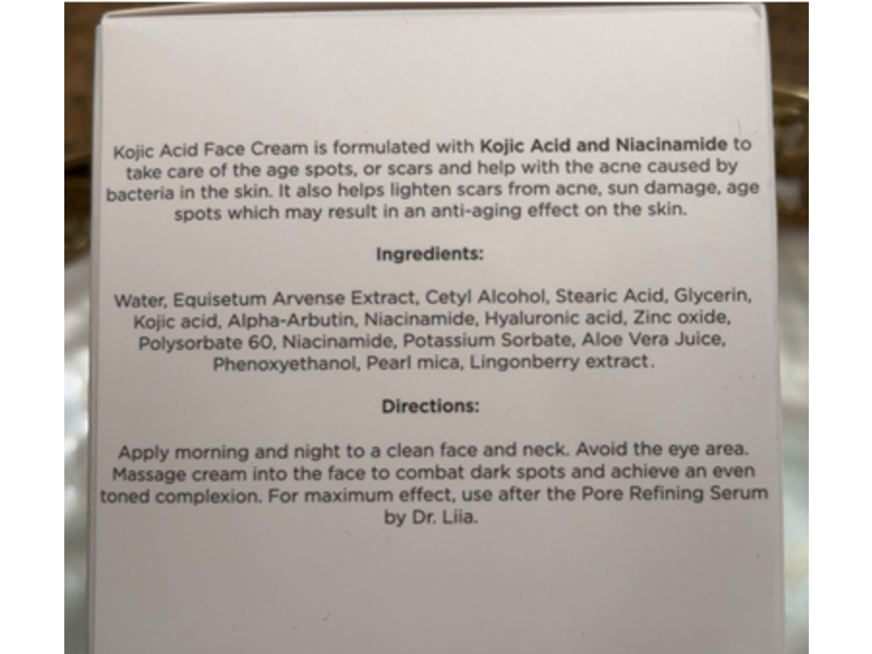 Dr. Liia Kojic Acid Face Cream, 1.0 oz/30 mL
