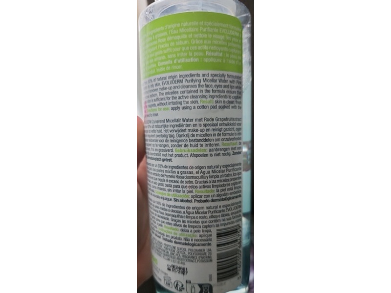 Evoluderm Purifying Micellar Water, Pink Grapefruit Extract, 16.9 fl oz/500 mL