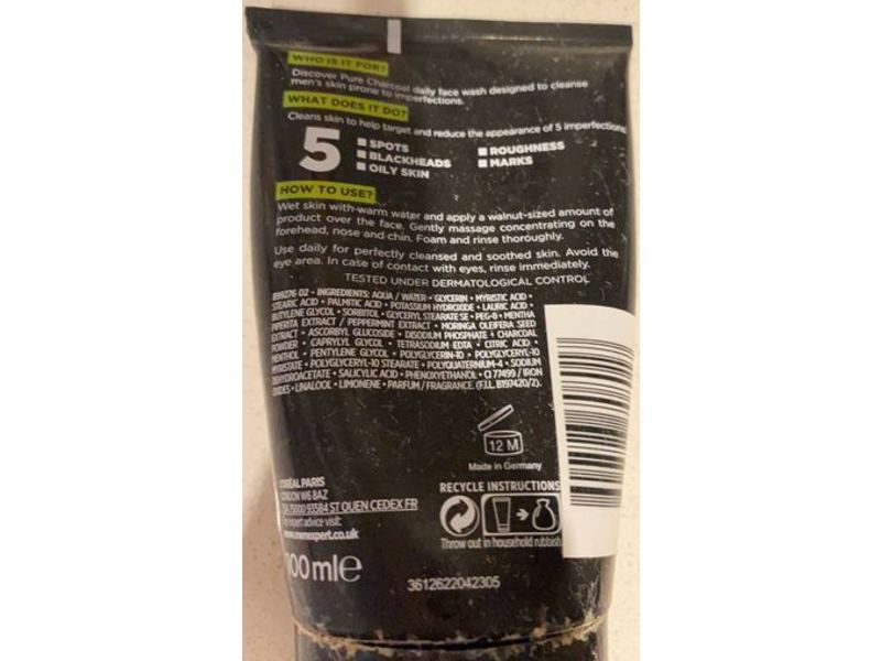 L'Oreal Men Expert Purifying Daily Face Wash, Pure Charcoal, 100 mL