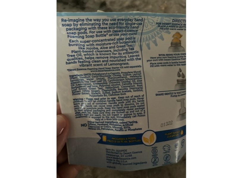 Desert Essence Foaming Hand Soap Pods, Tea Tree Oil & Lemongrass, 3.8 fl oz/108 mL, 6 Count