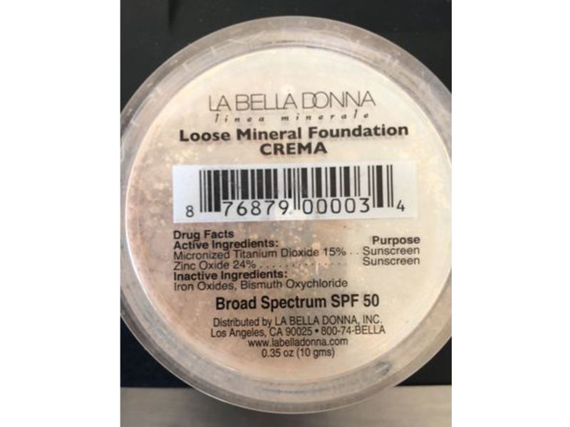 La Bella Donna Loose Mineral Foundation, SPF 50, Crema, 0.35 oz/ 10 g