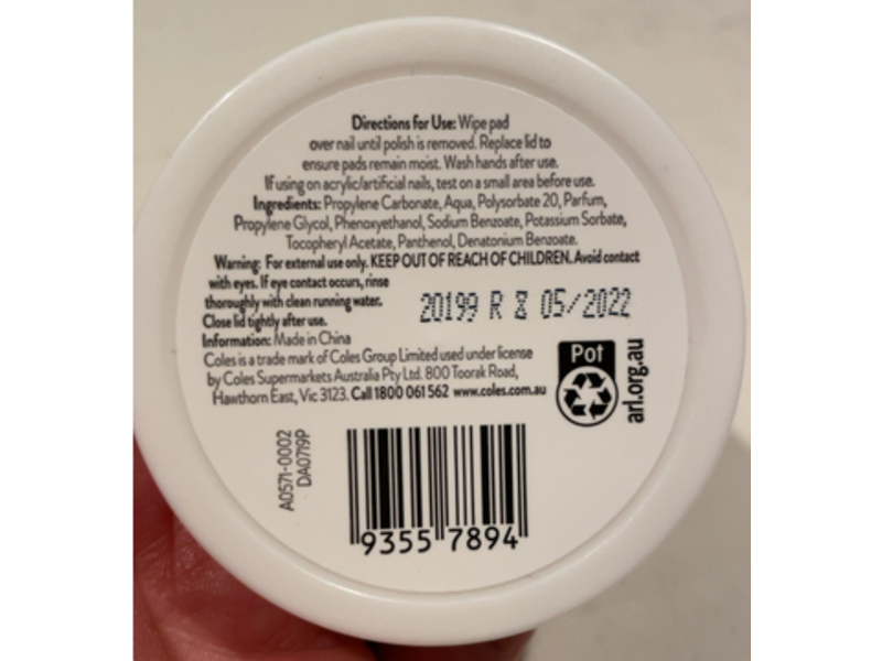 Coles Nail Polish Remover Wipes, Provitamin B5 & Vitamin E, 25 Count