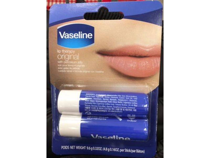 Vaseline Lip Therapy With Petroleum Jelly, Original, 0.32 oz/9.6 g, Pack Of 2