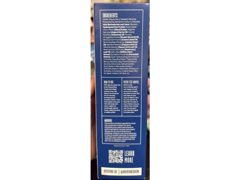 Overtone Hair Mask Semi-Permanent Hair Dye, Indigo Iris, 4.5 fl oz/133 mL