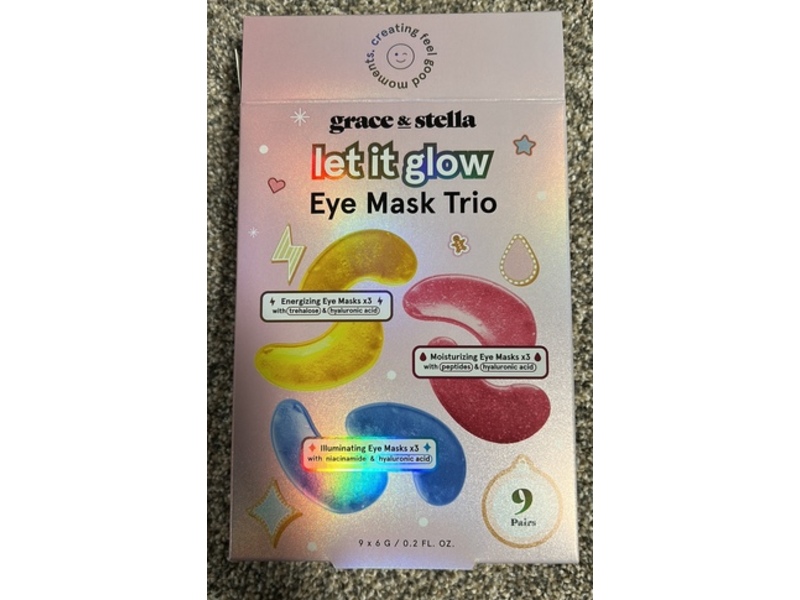 Grace & Stella Let It Glow Eye Mask Trio, Energizing, Moisturizing & Illuminating, 0.2 fl oz/6 g, 9 Pairs