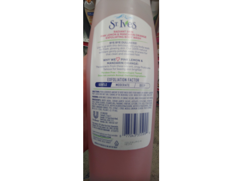 St. Ives Radiant Skin Exfoliating Body Wash, Pink Lemon & Mandarin Orange, 13.5 fl oz/400 mL