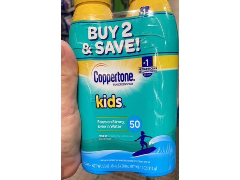 Coppertone Kids Sunscreen Spray, SPF 50, 5.5 oz/156 g, Pack Of 2