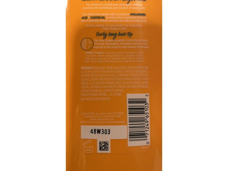 L'Oreal Paris Elvive Dream Lengths Curls Moisture Seal Conditioner, Hyaluronic Acid + Castor Oil, 28 fl oz/828 mL