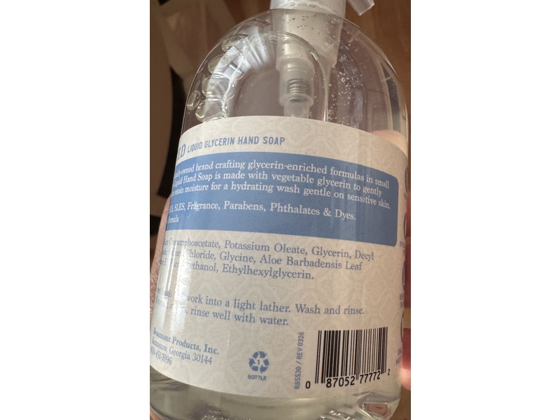 Clearly Glycerin Moisturizing Glycerin Gentle Hand Soap, Unscented, 12 fl oz/354 mL