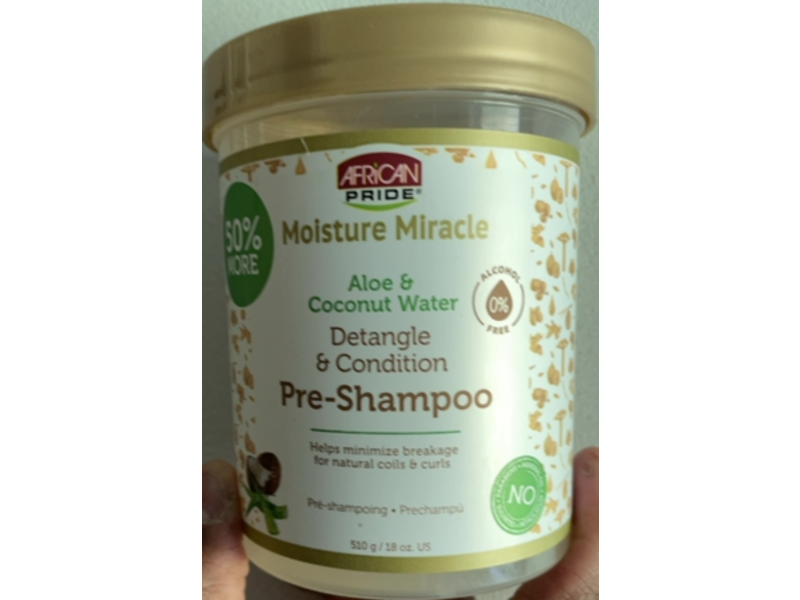 African Pride Moisture Miracle Detangle & Condition Pre-Shampoo, Aloe & Coconut Water, 18 oz/510 g