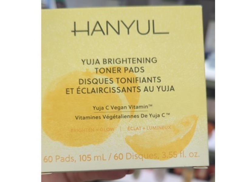 Hanyul Yuja Brightening Toner Pads, 3.55 fl oz/105 mL, 60 Count