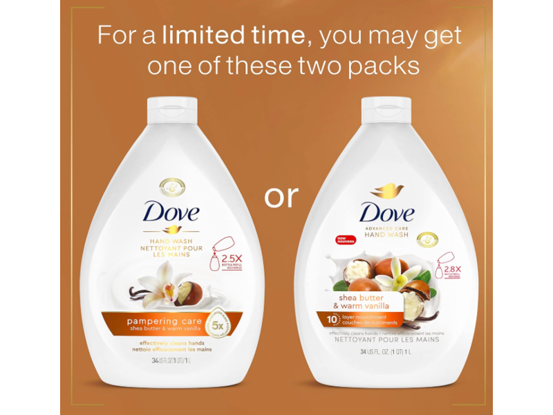 Dove Pampers & Softens Skin Body Wash, Shea Butter & Vanilla, 34 fl oz/1 L, Pack Of 3