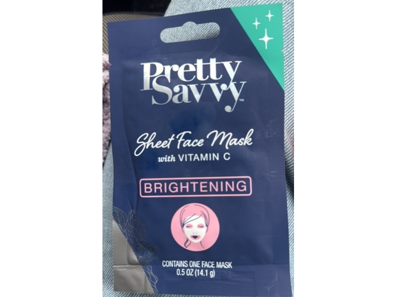 Pretty Savvy Brightening Sheet Face Mask, Vitamin C, 0.5 oz/14.1 g