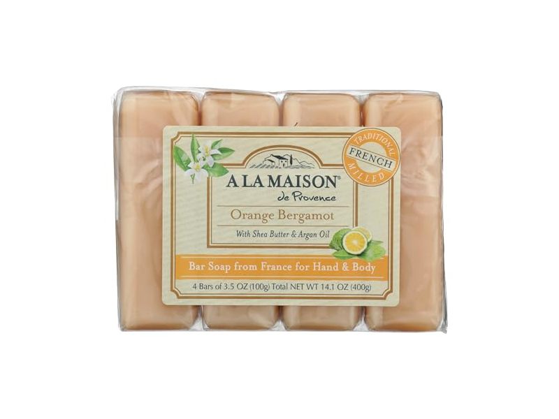 A La Maison Bar Soap, Orange Bergamot, 3.5 fl oz/100 g, Pack Of 4
