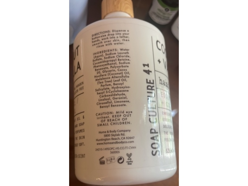 Soap Culture 41 Hand Soap, Fresh Scent, Coconut + Vanilla, 21.5 fl oz/636 mL