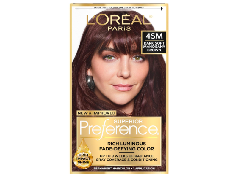 L'Oreal Paris Superior Preference Permanent Hair Color, 4SM Dark Soft Mahogany Brown, 1 Application