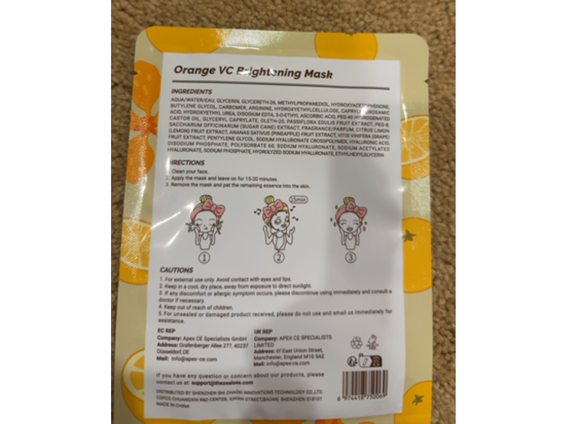 Zealsea Glow Immediately Mask, Orange Vc Brightening, 0.85 fl oz/25 mL