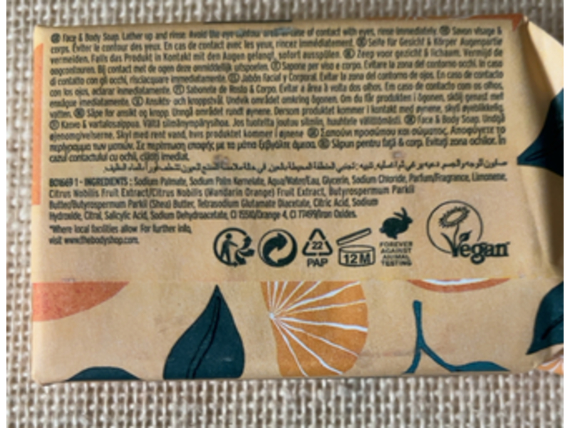 The Body Shop Satsuma Cleansing Face & Body Bar, 3.5 oz/100 g